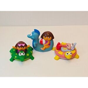 Vintage 2005 Munchkin Dora the Explorer Boots Bath Toys-- 3 Piece Rubber Figures